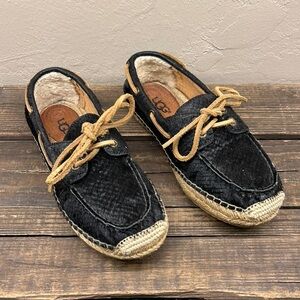 UGG Black Espadrille Moccasins with Tan Laces